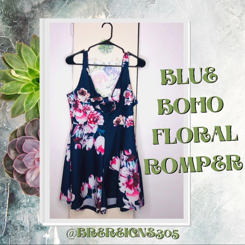 🌻 Blue Boho Floral Romper